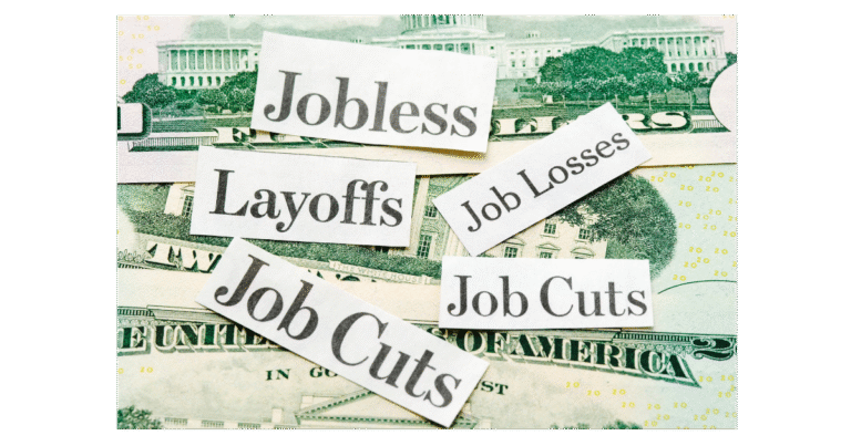 Signs saying Job loss/cuts