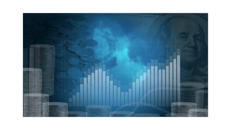 Financial chart with coins showing scaling and Expansion of a business