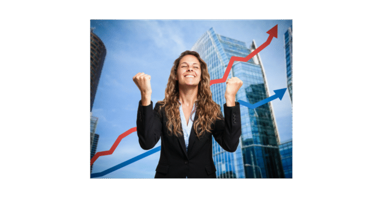 A Woman celebrating personal growth in her job