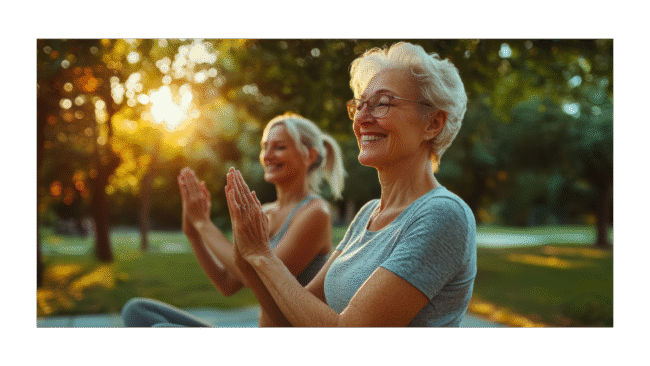 Two ladies meditating in the park