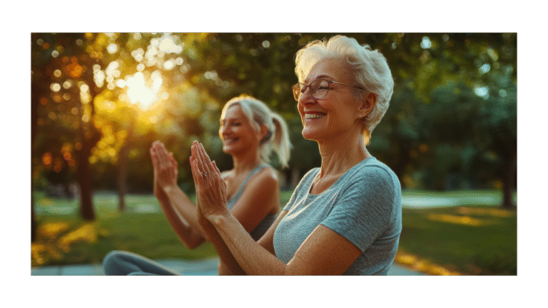 Two ladies meditating in the park