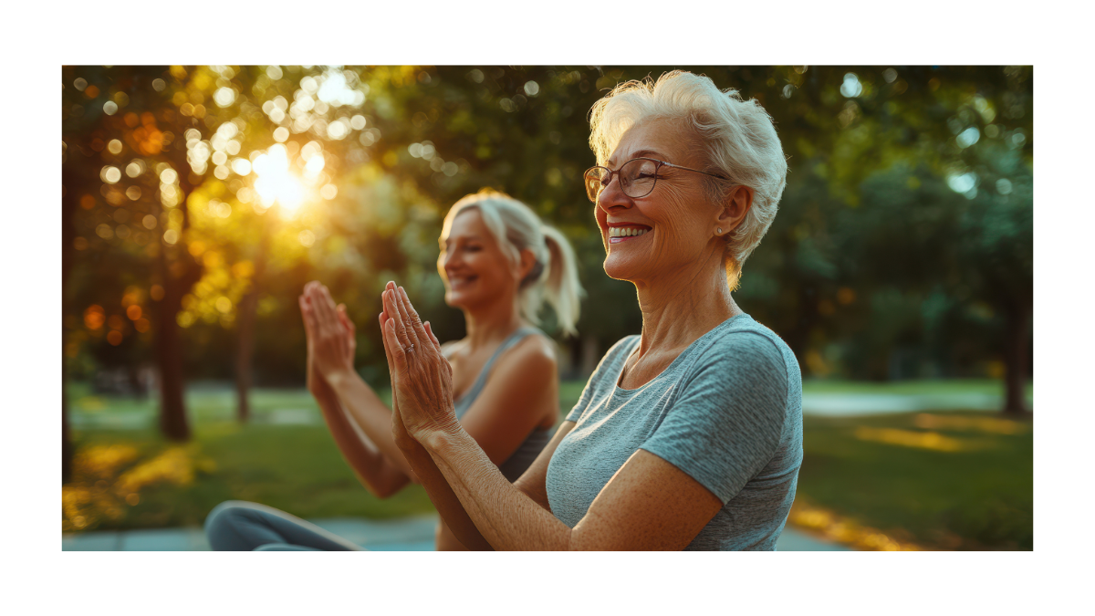Two ladies meditating in the park