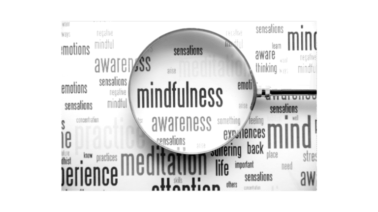 Magnifying glass looking at the words mindfulness