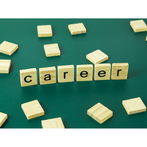 Career spelt out in letter blocks on a green baze