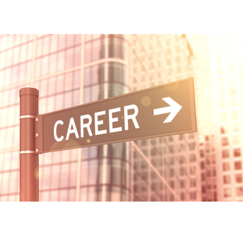 Career sign post in front of office block