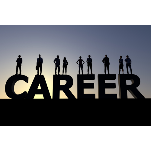 Black Career sign with silhouette images of people standing on it