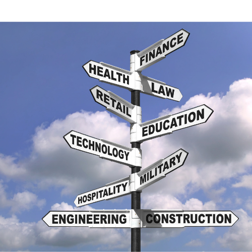 A sign post with lots of direction signs with blue skyline and clouds