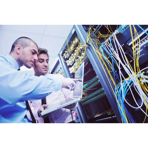 A Career Coach and student in a Server IT room