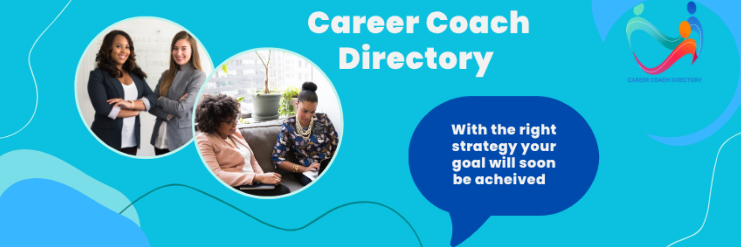 Career Coach Directory header with three bubble sections two with coaches and clients in and the third with writting inside