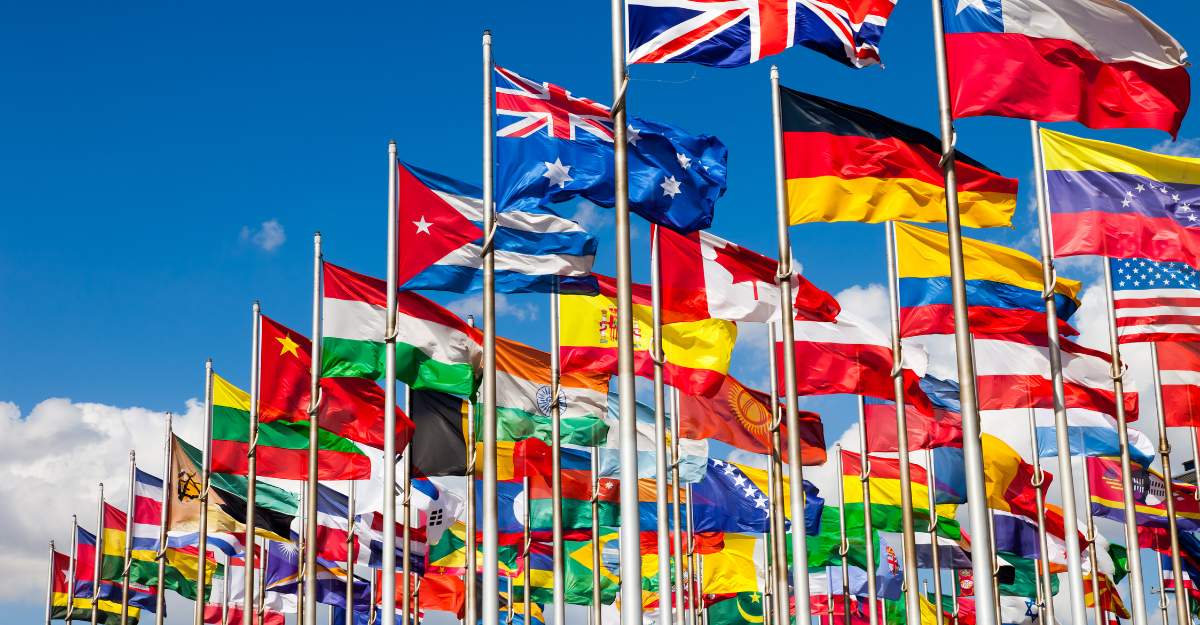 International Flags flying for coaching
